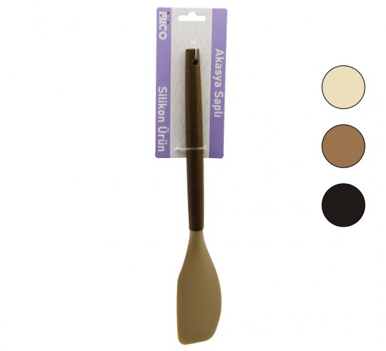 İBİCO İ22-020 ( RENKLİ SİLİKON ) ( AHŞAP AKASYA SAPLI ) ( YAN ) SPATULA ( 30CM )*6X24