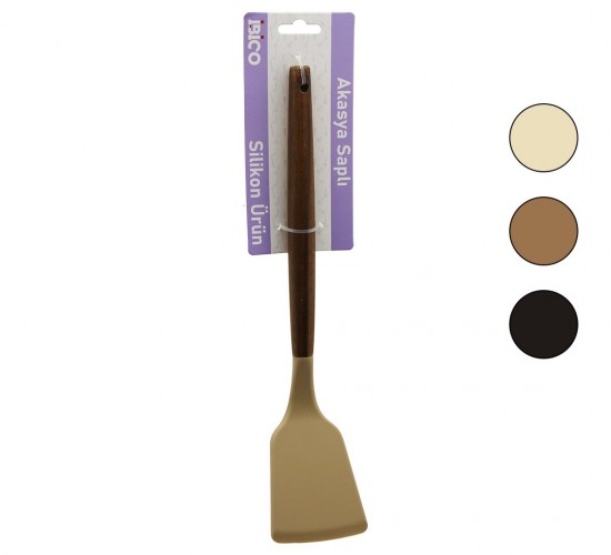 İBİCO İ22-021 ( RENKLİ SİLİKON ) ( AHŞAP AKASYA SAPLI ) ( KLASİK ) SPATULA ( 30CM )*6X24