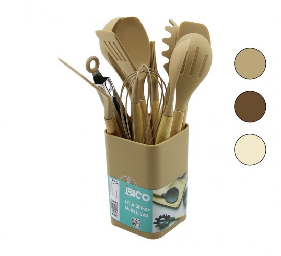 İBİCO İ22-028 (11PCS+KOVA) SİLİKON MUTFAK SETİ (BAMBU SAP) (3-KAŞIK& 3-SPATULA& 1-KEVGİR& 1-KEPÇE& 1-MAŞA& 1-ÇRPC& 1-FRÇ)*24