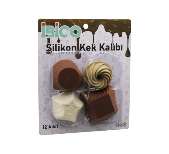 İBİCO İ22-029 ( 12PCS ) ( RENKLİ SİLİKON ) MUFFİN & KEK KALIP (MİX ŞEKİL= 3-DİKDÖRTGEN & 3-YUVARLAK & 3-RÜZGAR GÜLÜ & 3-YILDIZ)*24X4
