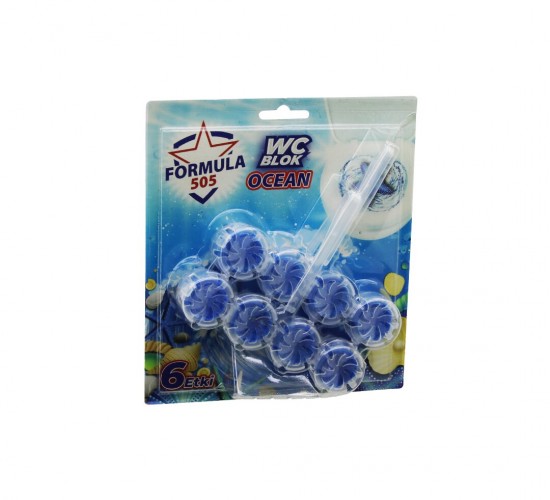 FORMULA 505 (OCEAN) (4LÜ X 2PCS) (WC BLOK) (6ETKİ=KİREÇ ÖNLEYİCİ& HOŞ KOKU& KİR GİDER& KÖPÜK& PARLAKLIK) (4 HAFTA) (100GR)*12=K