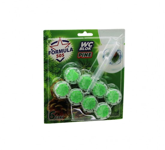 FORMULA 505 (PINE ÇAM) (4LÜ X 2PCS) (WC BLOK) (6ETKİ=KİREÇ ÖNLEYİCİ& HOŞ KOKU& KİR GİDER& KÖPÜK& PARLAKLIK) (4 HAFTA) (100GR)*12=K