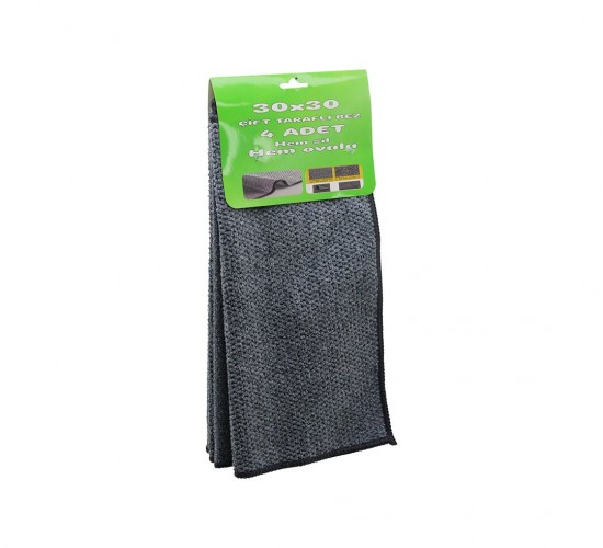 KRT-1011 ( 4PCS ) ( 30X30CM ) ( ÇİFT TARAFLI=MİKROFİBER & TEL BEZ ) ( ZOR KİR ) BEZİ ( HEM SİL & HEM OVALA )*80