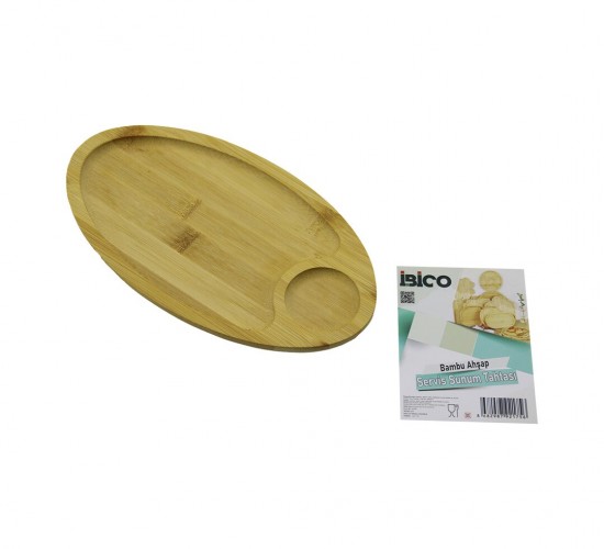 İBİCO İ22-175 ( OVAL ) ( 2 BÖLMELİ=1+1 ) AHŞAP BAMBU SERVİS SUNUM TEPSİ & TAHTASI ( MİNİ TEPSİ ) ( 25 X 14 X 1.4CM )*36
