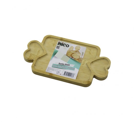 İBİCO İ22-178 ( DİKDÖRTGEN ) ( 3 BÖLMELİ=2İN1 KALP KULP & BÖLME + 1 ) AHŞAP BAMBU SERVİS SUNUM TEPSİ & TAHTASI ( 25 X 14 X 1.4CM )*36