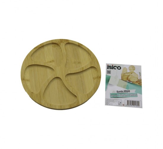 İBİCO İ22-180 ( YUVARLAK ) ( 5 BÖLMELİ ) AHŞAP BAMBU SERVİS SUNUM TEPSİ & TAHTASI ( 20 X 1.4CM )*36