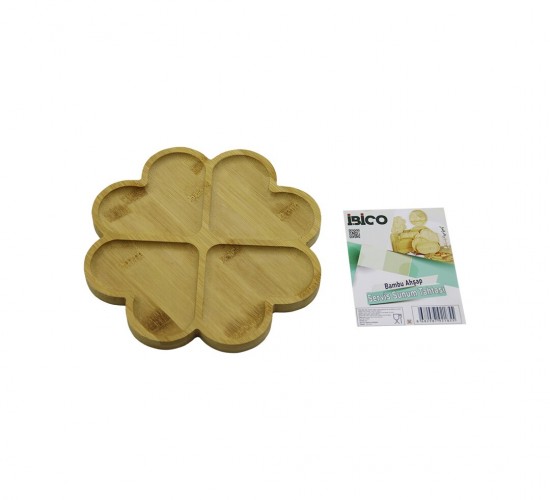 İBİCO İ22-185 ( YUVARLAK ) ( 4 KALP BÖLMELİ ) AHŞAP BAMBU SERVİS SUNUM TEPSİ & TAHTASI ( 21 X 1.4CM )*36