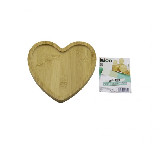İBİCO İ22-186 ( KALP MODEL ) AHŞAP BAMBU SERVİS SUNUM TEPSİ & TAHTASI ( 20.5 X 19.5 X 1.4CM )*36