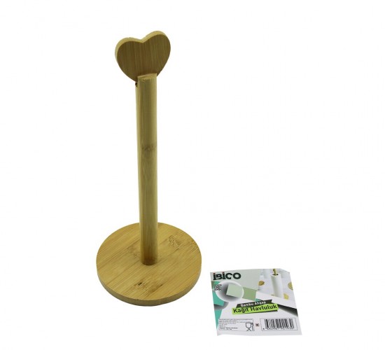 İBİCO İ22-193 ( YUVARLAK ALTLIK & ÇAP=12CM  ) AHŞAP BAMBU ( KAĞIT HAVLULUK ) ( KALP BAŞLI SAP=28.5CM )*48