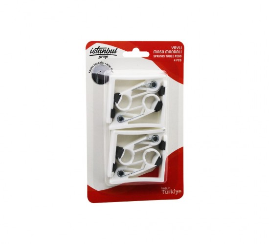İSTANBUL GRUP KOD-252 ( 4 PCS ) ( NON-SLIP=KAYDIRMAZ APARATLI ) YAYLI MASA MANDALI ( BEYAZ PLASTİK )*24X12