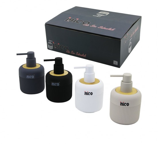 İBİCO İ21-050 ( YUVARLAK & DİK ÇİZGİLİ ) ( BAMBU & RENKLİ PLASTİK ) SIVI SABUNLUK ( 425ML )*12X4