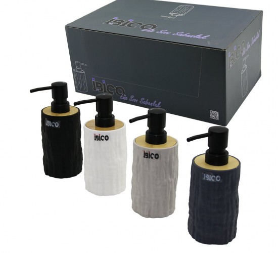 İBİCO İ21-052 ( YUVARLAK & KABARTMA ) ( BAMBU & RENKLİ PLASTİK ) SIVI SABUNLUK ( 325ML )*15X4