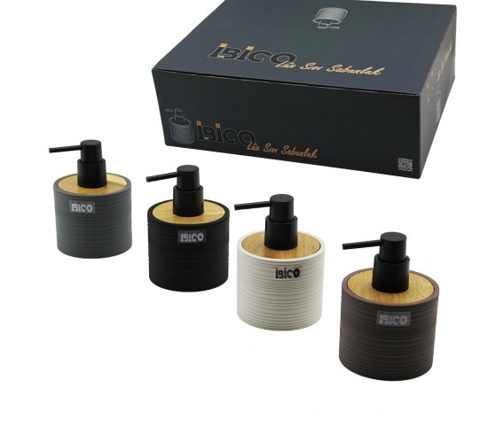 İBİCO İ21-055 ( YUVARLAK & DÜZ ÇİZGİLİ ) ( BAMBU & RENKLİ PLASTİK ) SIVI SABUNLUK ( 350ML )*12X4