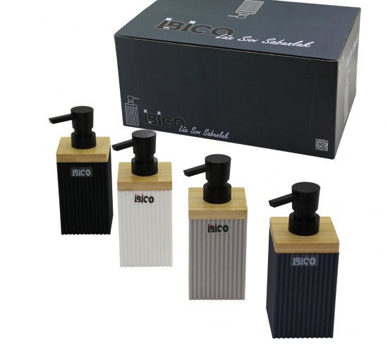 İBİCO İ21-057 ( DİKDÖRTGEN & DİK ÇİZGİLİ ) ( BAMBU & RENKLİ PLASTİK ) SIVI SABUNLUK ( 350ML )*15X4