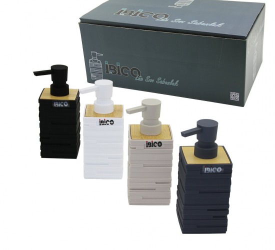 İBİCO İ21-058 ( KARE & TUĞLA DESEN ) ( BAMBU & RENKLİ PLASTİK ) SIVI SABUNLUK ( 350ML )*15X4