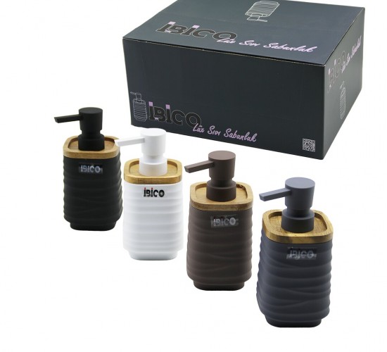 İBİCO İ21-060 ( KARE & DÜZ ÇİZGİLİ ) ( BAMBU & PLASTİK ) SIVI SABUNLUK ( 325ML )*12X4