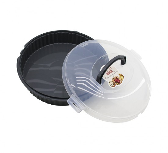 QLUX L-00653-2 VİSTA (YUVARLAK) PASTA & BÖREK KABI FANUS (ANTRASİT GRİ PLASTİK KAP) (ŞEFFAF PLASTİK KİLİTLİ KAPAK) (TAŞIMA KULPLU)*6=K