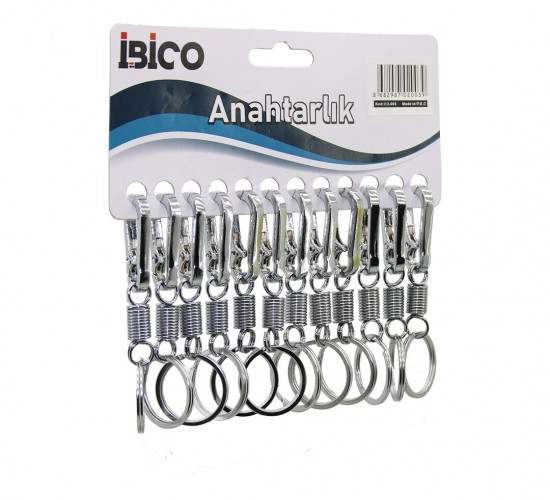 İBİCO İ12-003 ( GÜMÜŞ ) ( YAYLI GÖVDE ) ( METAL ) ANAHTARLIK ( TEK HALKALI ) ( KEMER GEÇMELİ )*12X100