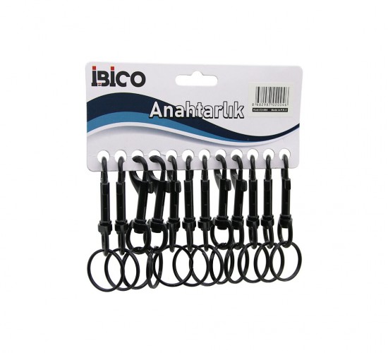 İBİCO İ12-004 ( YUVARLAK HALKALIK ) ( SİYAH ) (KLASİK) ( METAL ) ANAHTARLIK ( KEMER GEÇMELİ )*12X100