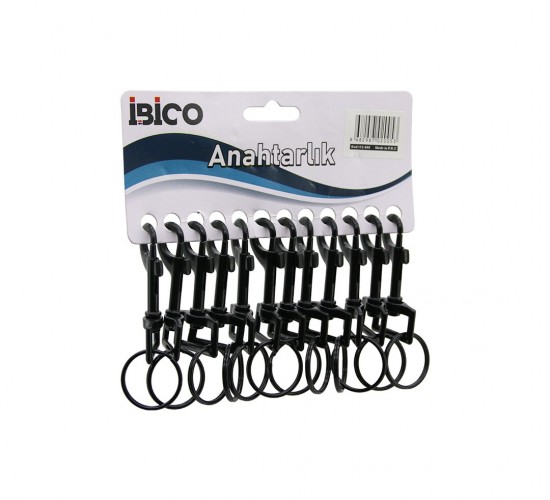 İBİCO İ12-005 (DİKDÖRTGEN HALKALIK ) ( SİYAH ) (KLASİK) ( METAL ) ANAHTARLIK ( KEMER GEÇMELİ )*12X100