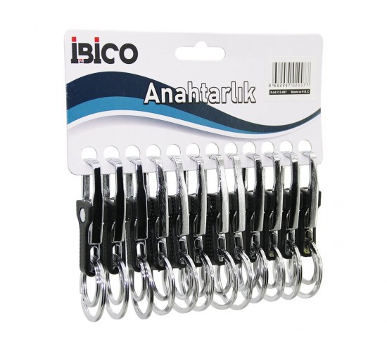 İBİCO İ12-007 ( Y MODEL GÖVDE ) ( METAL ) ( PLASTİK KAPLI GÖVDE ) ANAHTARLIK ( ÇİFT HALKALI ) ( KEMER GEÇMELİ )*12X50