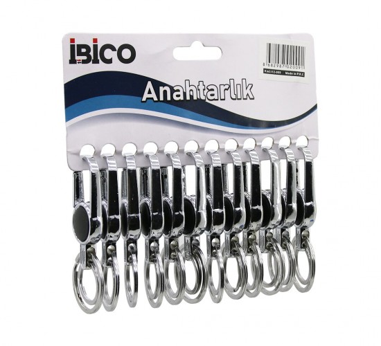 İBİCO İ12-009 ( YUVARLAK MODEL GÖVDE ) ( METAL ) ( PLASTİK KAPLI GÖVDE ) ANAHTARLIK ( ÇİFT HALKALI ) ( KEMER GEÇMELİ )*12X50