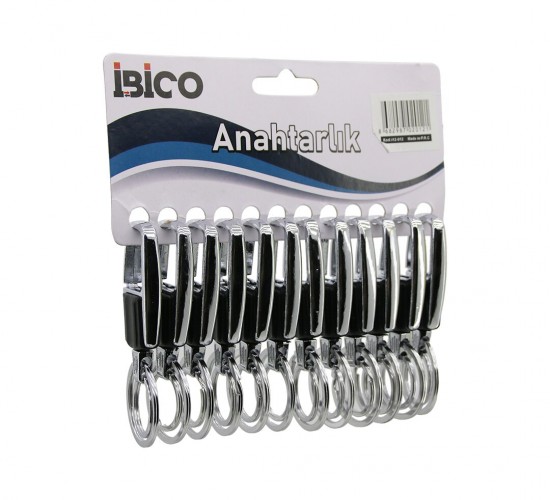 İBİCO İ12-012 ( DİKDÖRTGEN MODEL GÖVDE ) ( METAL ) ( PLASTİK KAPLI GÖVDE ) ANAHTARLIK ( ÇİFT HALKALI ) ( KEMER GEÇMELİ )*12X50