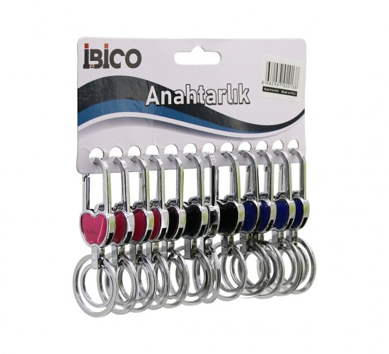 İBİCO İ12-013 ( KALPLİ ELMA MODEL GÖVDE ) ( METAL ) ( RENKLİ PLASTİK KAPLI GÖVDE  ) ANAHTARLIK ( ÇİFT HALKALI ) ( KEMER GEÇMELİ )*12X50