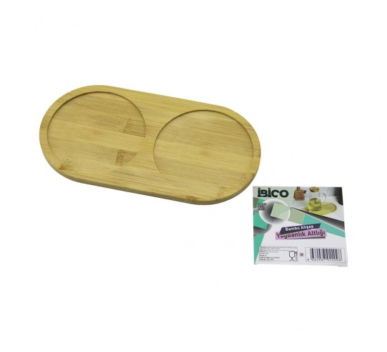 İBİCO İ22-209 ( 2 BÖLMELİ ) ( OVAL ) AHŞAP BAMBU ( YAĞDANLIK ALTLIK ) ( MİNİ TEPSİ ) ( 12 X 23.4 X 0.8CM )*144