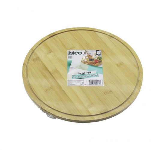 İBİCO İ22-225 ( YUVARLAK=29.7CM ) ( 360° DÖNER TABLALI ) AHŞAP BAMBU SUNUM TEPSİSİ TAHTASI & MİNİ SOFRA ( KANALLI KENAR )*24