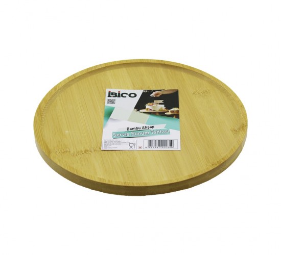 İBİCO İ22-234 ( YUVARLAK=24.5CM ) ( AYAKLI=4CM ) ( KENARLI YÜZEY ) AHŞAP BAMBU SUNUM TEPSİSİ & MİNİ SOFRA*24