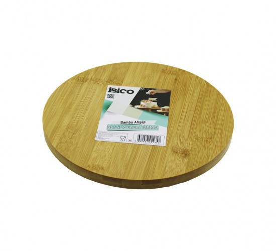 İBİCO İ22-235 ( YUVARLAK=24.5CM ) ( AYAKLI= 4CM ) ( DÜZ YÜZEY ) AHŞAP BAMBU SUNUM TEPSİSİ & MİNİ SOFRA*24