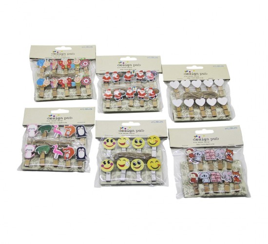 İBİCO İ12-070 ( 10PCS ) ( AHŞAP ) ( MİNİ SUNUM ) MANDALI ( MİX & FİGÜRLÜ= KALP & HAYVAN & NOEL BABA & )*24X30