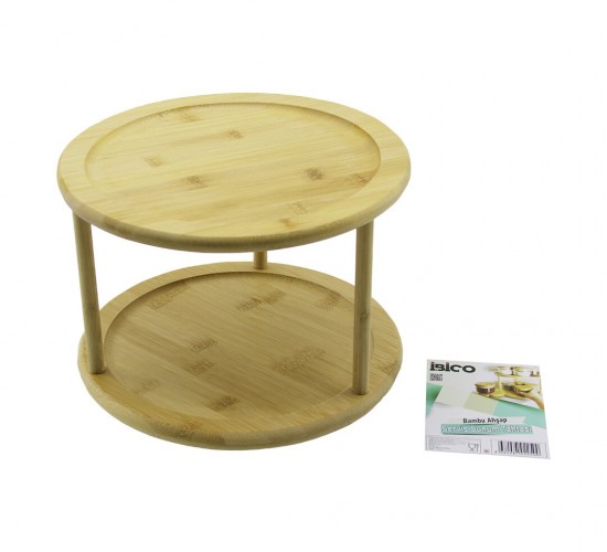 İBİCO İ22-250 ( 2 KATLI ) ( YUVARLAK=24.5CM ) ( 360° DÖNER TABLALI ) AHŞAP BAMBU SUNUMLUK & MİNİ SOFRA*20