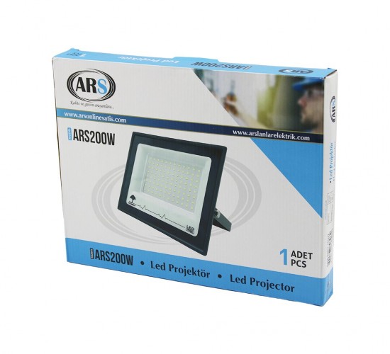 ARS KOD-346297 MODEL-ARS200W ( TEKLİ ) ( 200W ) LED PROJEKTÖR ( 29X22CM) (AYDINLATMA AÇISI: 120°) (50.000 SAAT ÖMÜR)*10