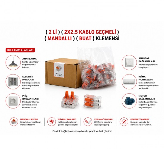 CERTİFİCATE PCT-412 ( 2 Lİ ) ( 2X2.5 KABLO GEÇMELİ ) ( MANDALLI ) ( BUAT ) KLEMENSİ*100X10