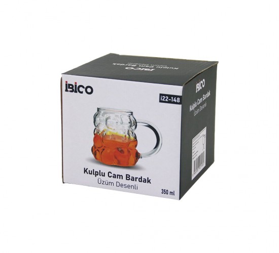 *İBİCO İ22-148 ( ÜZÜM & KABARCIKLI ) ( KULPLU ) CAM BARDAK (TERMİSİL & ISIYA DAYANIKLI) ( BOROSİLİKAT ) ( 350ML )*100