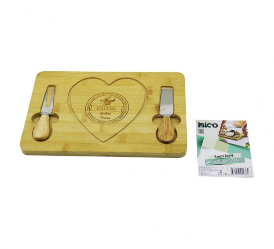 İBİCO İ22-236 ( D.GEN & KALPLİ ) (2-BIÇAK=SAĞDA-SOLDA) (AHŞAP BAMBU) KAHVALTI PEYNİR SUNUM PANO (BIÇAK=AHŞAP SAPLI) (19X28.8X1.4CM )*24