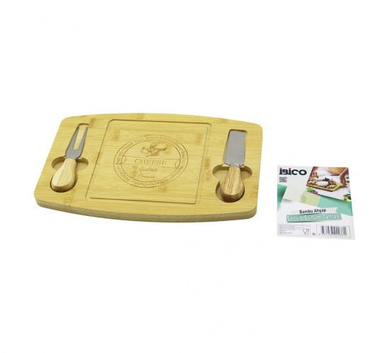 İBİCO İ22-237 (D.GEN & BOMBELİ KENAR) (2-BIÇAK=SAĞ-SOL) (AHŞAP BAMBU) KAHVALTI PEYNİR SUNUM PANO (BIÇAK=AHŞAP SAPLI)( 19X28.7X1.4CM )*24