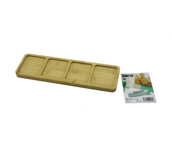 İBİCO İ22-227 ( DİKDÖRTGEN ) ( 4 BÖLMELİ ) AHŞAP BAMBU SERVİS SUNUM TEPSİ & TAHTASI ( 32.8CM X 10CM X 1.4CM )*48
