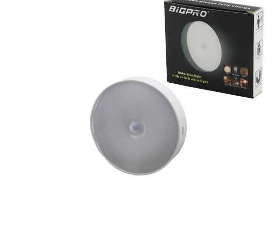 BİGPRO ( BEYAZ LED ) ( SENSÖRLÜ=0--3MT ) ( USB ŞARJLI ) YUVARLAK LAMBA ( ÇAP: 8.3CM & KALINLIK: 2CM )*200