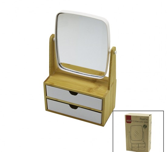 WENKEN UR-3469 (2 ÇEKMECELİ) (BAMBU AHŞAP STANDLI=9X9.9X17.8X21.5CM) (MAKYAJ AYNASI=15X18CM) (TAKILIK 1+1) ORGANİZER*12