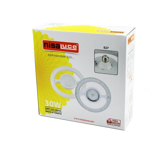 NİSALUCE EAMP-059/KB ( MİKA KRİSTAL PLASTİK CAM ) ( SİMİT MODEL ) LED AMPUL ( 30W ) ( E27 ) ( BEYAZ=6500K ) ( 2700 LUMEN )*24