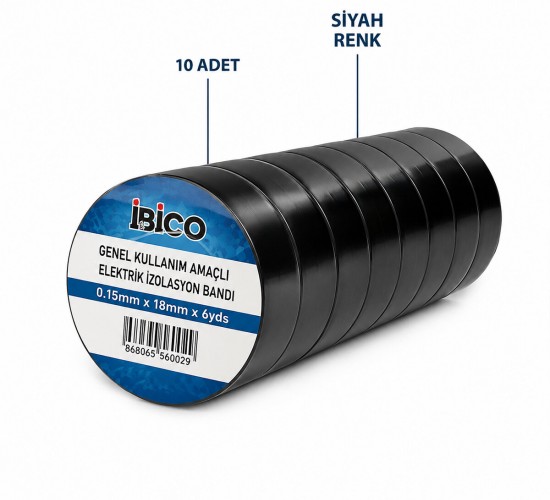 İBİCO İ13-028 ( SİYAH ) İZOLASYON ELEKTRİK BANTI ( 0.15MM X 18MM ) ( 6YDS )*10X50