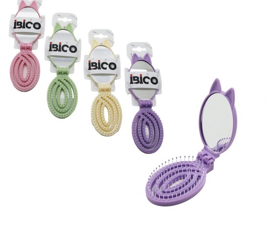 İBİCO İ15-033 ( OVAL ) ( KULAKLI ) ( KATLANIR ) ( ÇOCUK ) AYNALI TARAK = DELİKLİ ( RENKLİ PLASTİK ) ( 2X9=18CM )*48X10