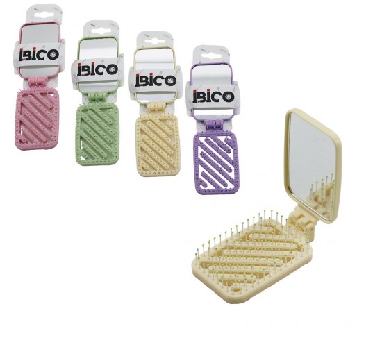 İBİCO İ15-034 ( DİKDÖRTGEN ) ( KATLANIR ) ( ÇOCUK ) AYNALI TARAK = DELİKLİ ( RENKLİ PLASTİK ) ( 2X8.75=17.5CM )*48X10