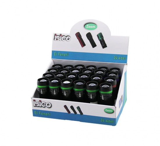 İBİCO İ10-004 ( ZOOMLU ) (MİNİ =9.3CM-10.2CM & ÇAP:2.8CM ) ( PİLLİ ) EL FENERİ (METAL KASA & PLS.ÖN KAPAK) (İP ASKILIKLI)*24X10