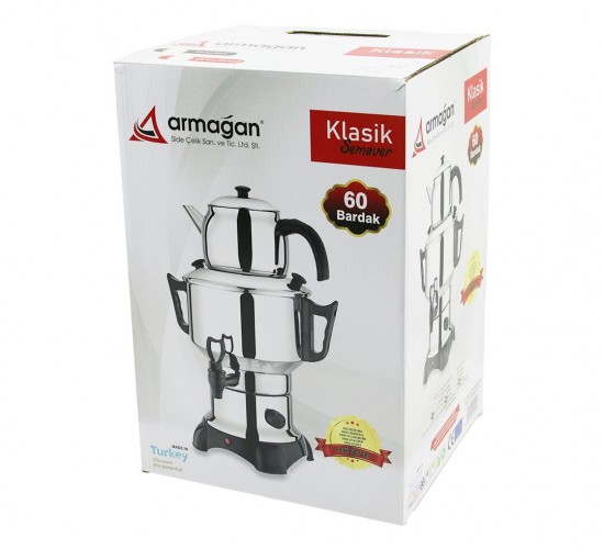 ARMAĞAN AKS-1004 ( 6LT & TEK MUSLUK ) (KLASİK ÇAY SETİ=DEMLİK & SU KAZANI) ELEKTRİKLİ SEMAVER (60 BARDAK) (1500W) (GİZLİ REZİSTANS)*4