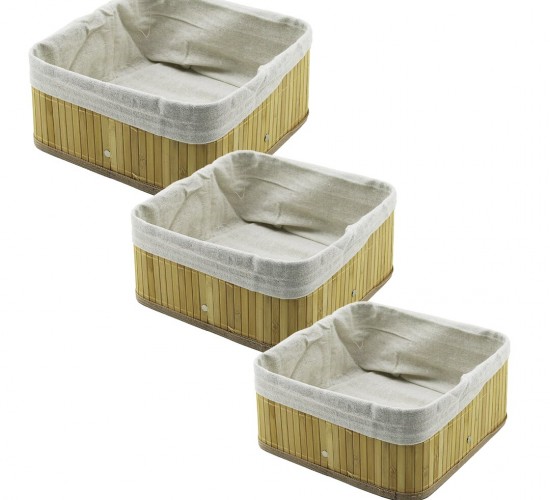 PABLITO HOME PBT-596 (3 BOY) (KARE) (BAMBU KENAR) ORGANİZER SEPET (AHŞAP ALTLIK & BEZLİ) (25X25X11.5 -20.5X20.5X9.7 -17X17X7.7CM)*20=K