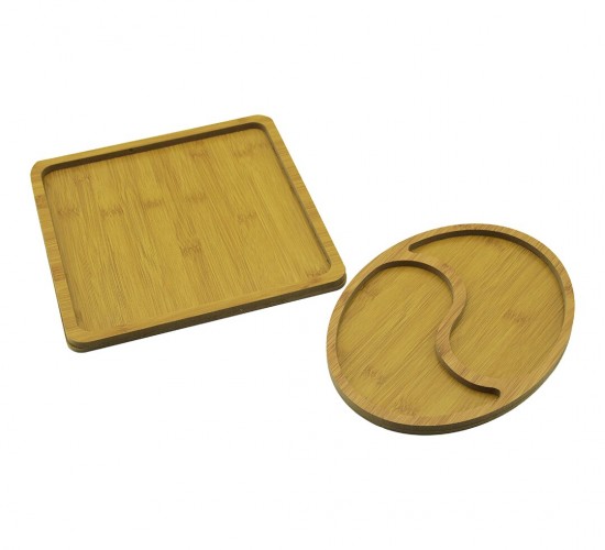 PABLITO PBT-519 (KARE & 2 BÖLMELİ OVAL) (2 MODEL) (AHŞAP) SUNUM TEPSİ SET (KARE=26CM) (2-DALGALI BÖLME OVAL=19.5X26CM)*24=K